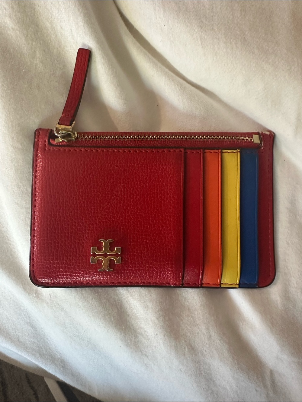 Tory Burch Rainbow Colorblock Leather Zip Card Case
